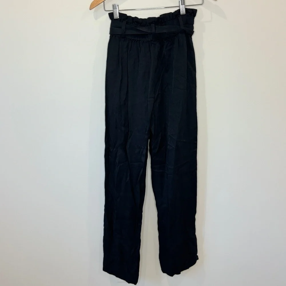 J. Crew Black Wide Leg High Rise Wait Tie Bag Pants (sz 2)